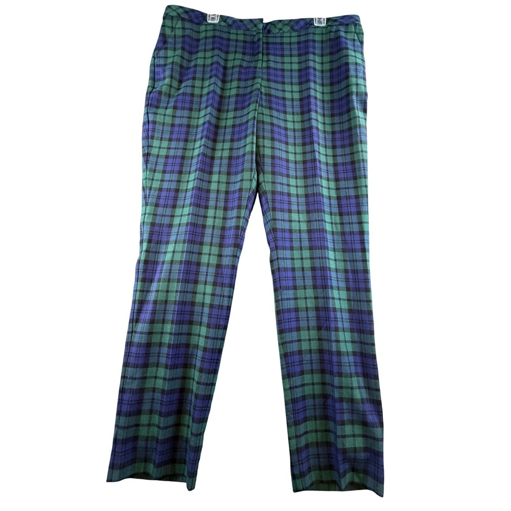 Vineyard Vines Womens Black Watch Plaid Trousers Green Blue Tartan Pants 16